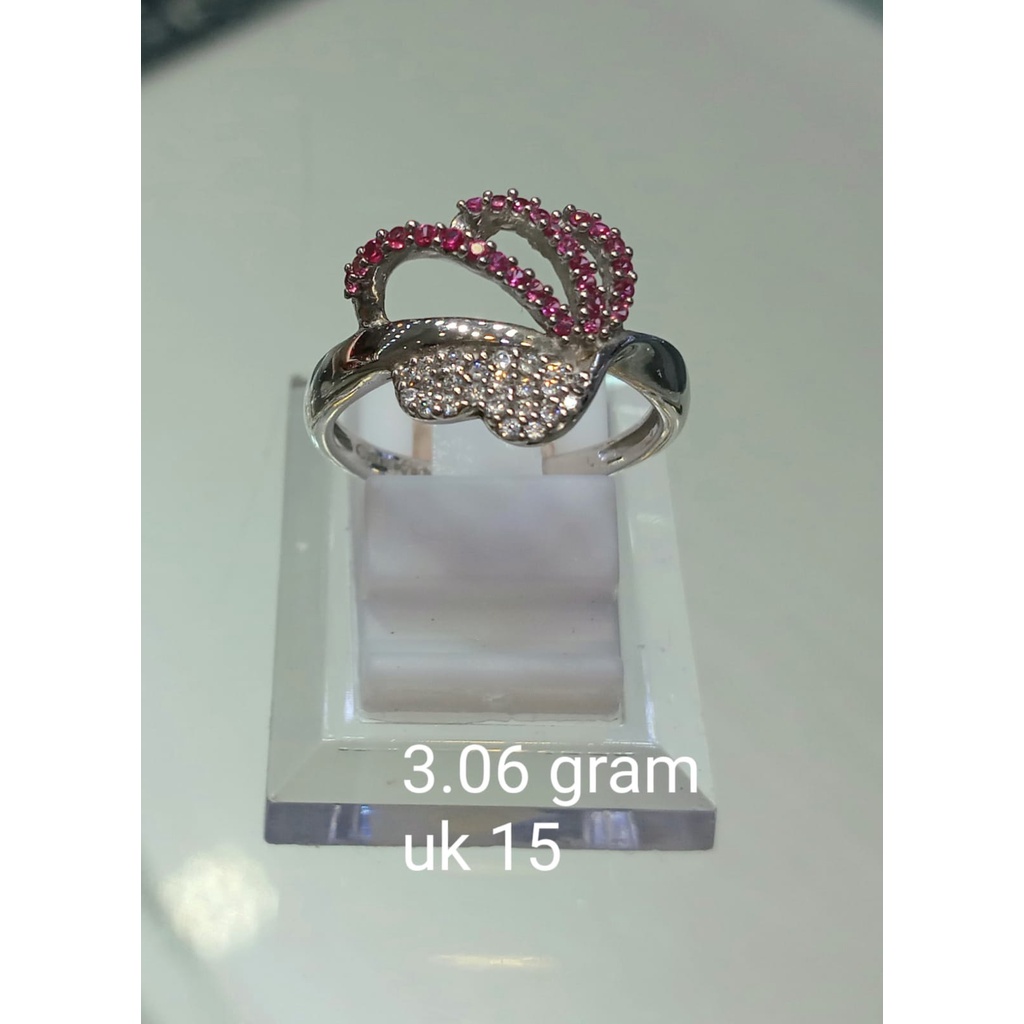 Cincin Emas Putih Fashion Mix Pink Zircon Kadar 75% 3.06 Gram Size 15