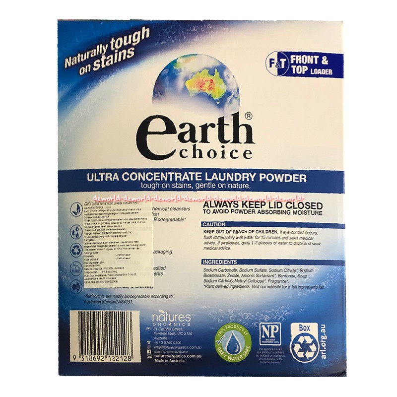 Earth Choice Ultra Concentrate 2kg Sabun Cuci Bubuk Untuk Mesin Cuci Laundry Powder Detergen Front Top Loader Earhchoice Detergent Atas depan