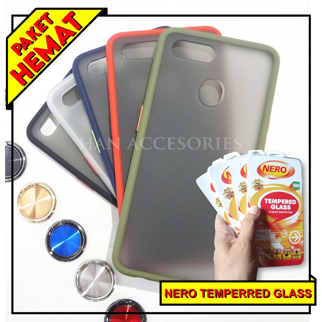 (PAKET HEMAT) Case Fuze Dove + Temperred Glass OPPO A3S/A5S/A7/F9/A11K/A12/A15/A31/A52/A72/A92/A53 2020 Hardcase / Matte Colour / Case Candy