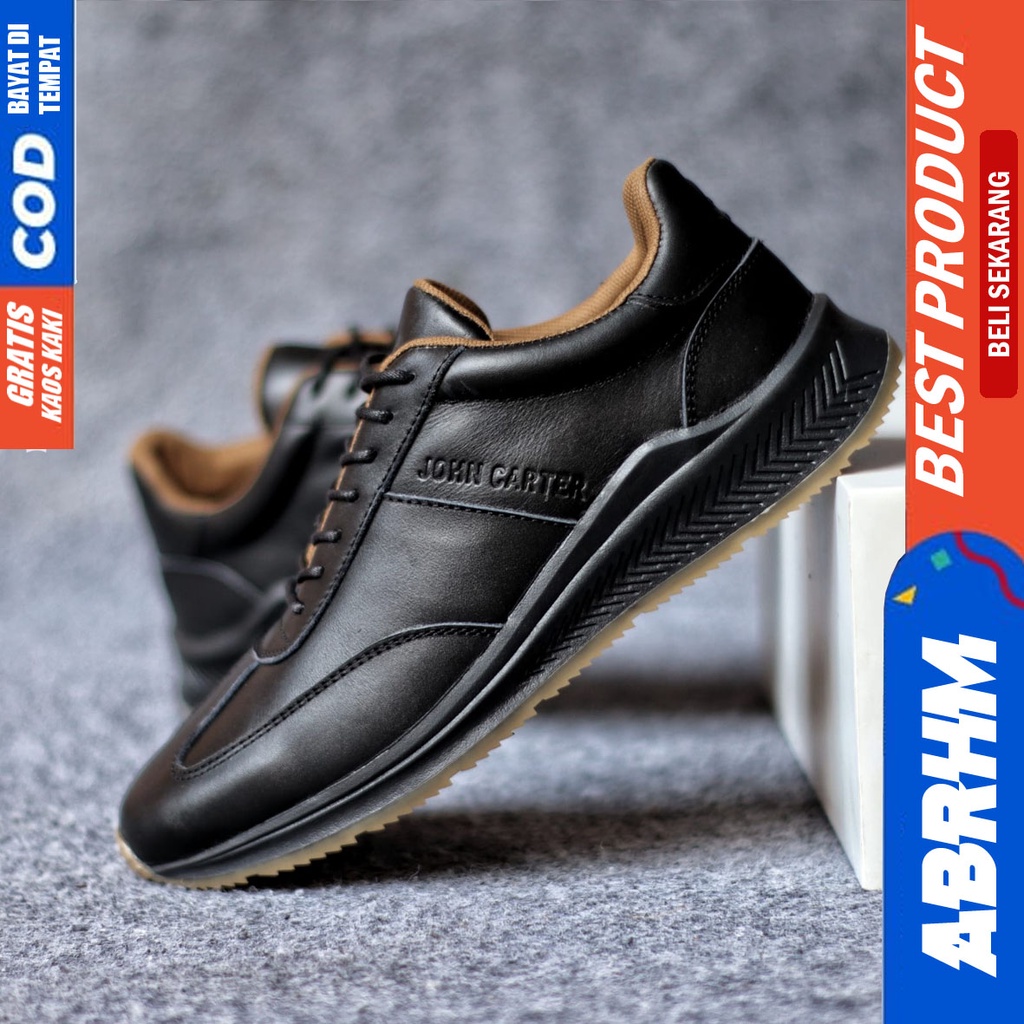 ABRHM SPARTA Sepatu Casual Sneakers Kulit Asli Hitam