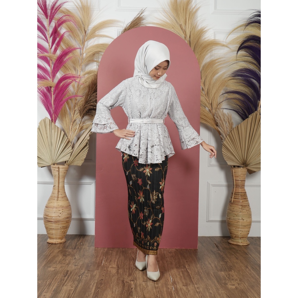 Atasan Kebaya Brokat / brukat Rinjani / kebaya lamaran / kebaya wisuda / kebaya modern PART 1-Grey atasan saja