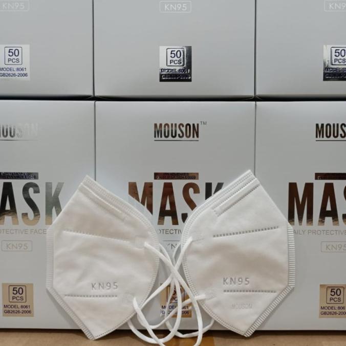 Best Seller Masker Kn95 Mouson Face Mask Izin Kemenkes -Putih - Emboss Mouson