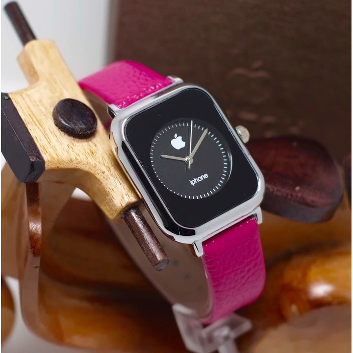 Jam Tangan Wanita / Cewek Iphone Leather Pink Silver