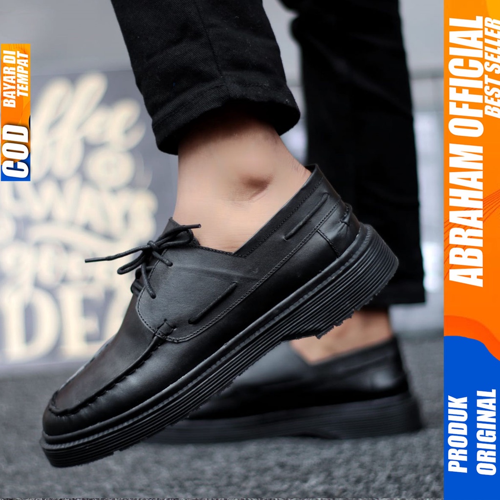 Sepatu Formal Pantofel Kulit Asli Pria Hitam Abraham Loky