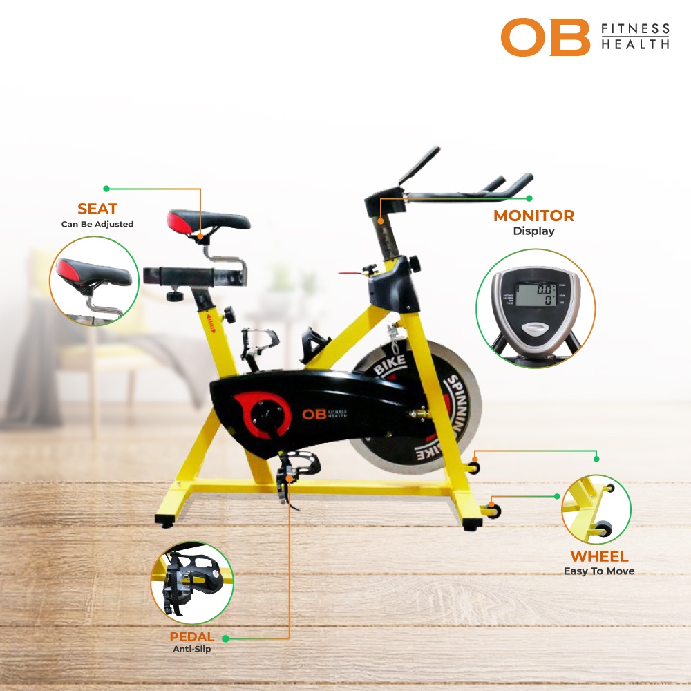OB Fit OB-1001 Spinning Bike Racer - Sepeda Statis Hitam untuk Olahraga Indoor