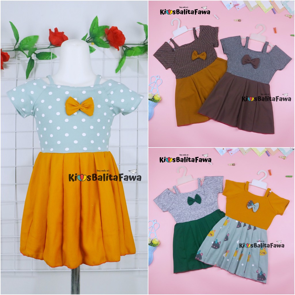 Dress Agata uk 1-3 tahun / Dres Pesta Anak Perempuan Gaun Import Sabrina Lengan Baju Cewek Murah