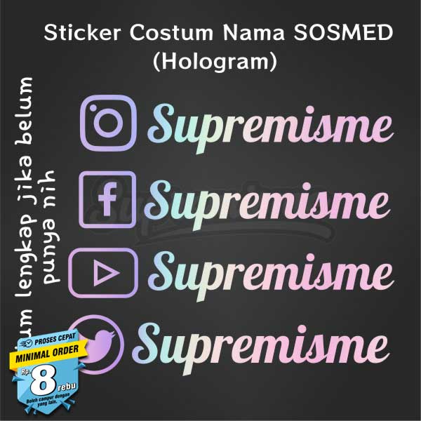 Stiker Hologram Custom Nama Sosmed Premium Holographic (Langsung Jadi)