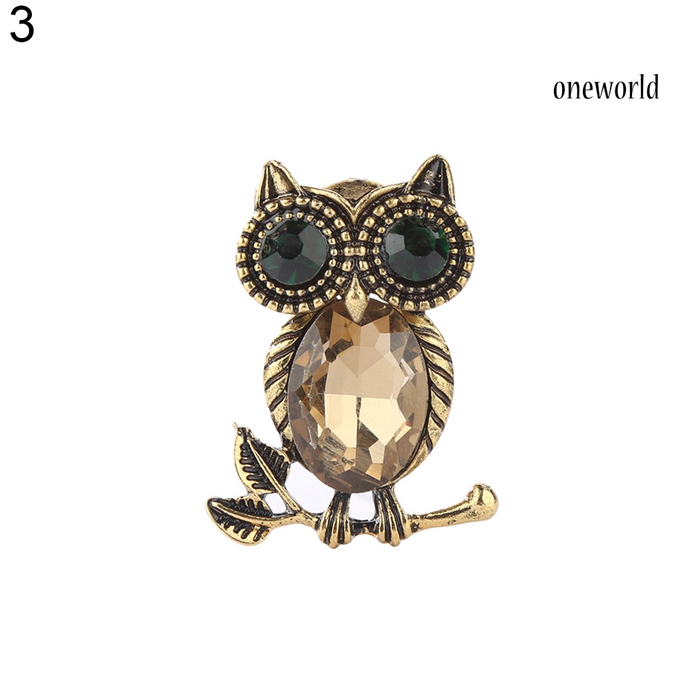 OW@ Women's Retro Rhinestone Cartoon Owl Brooch Pin Wedding Party Bridal Jewelry