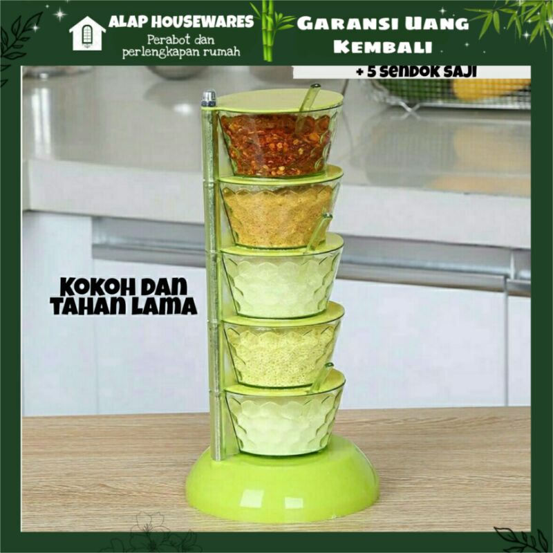 A50 SET Toples dan Rak Bumbu Serbaguna Putar Bahan Kristal - Tempat Wadah Rak Toples Botol Bumbu Ser