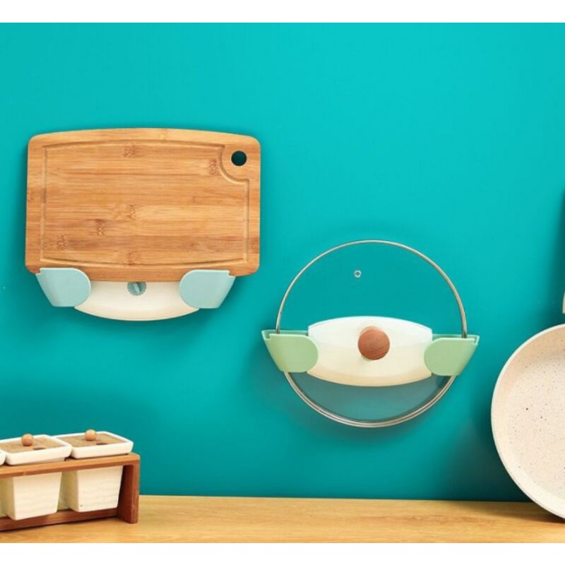 Tempat Tutup Panci Talenan Fleksibel Rak Dinding Tempel Gantungan Tutup Panci Penyangga Teflon