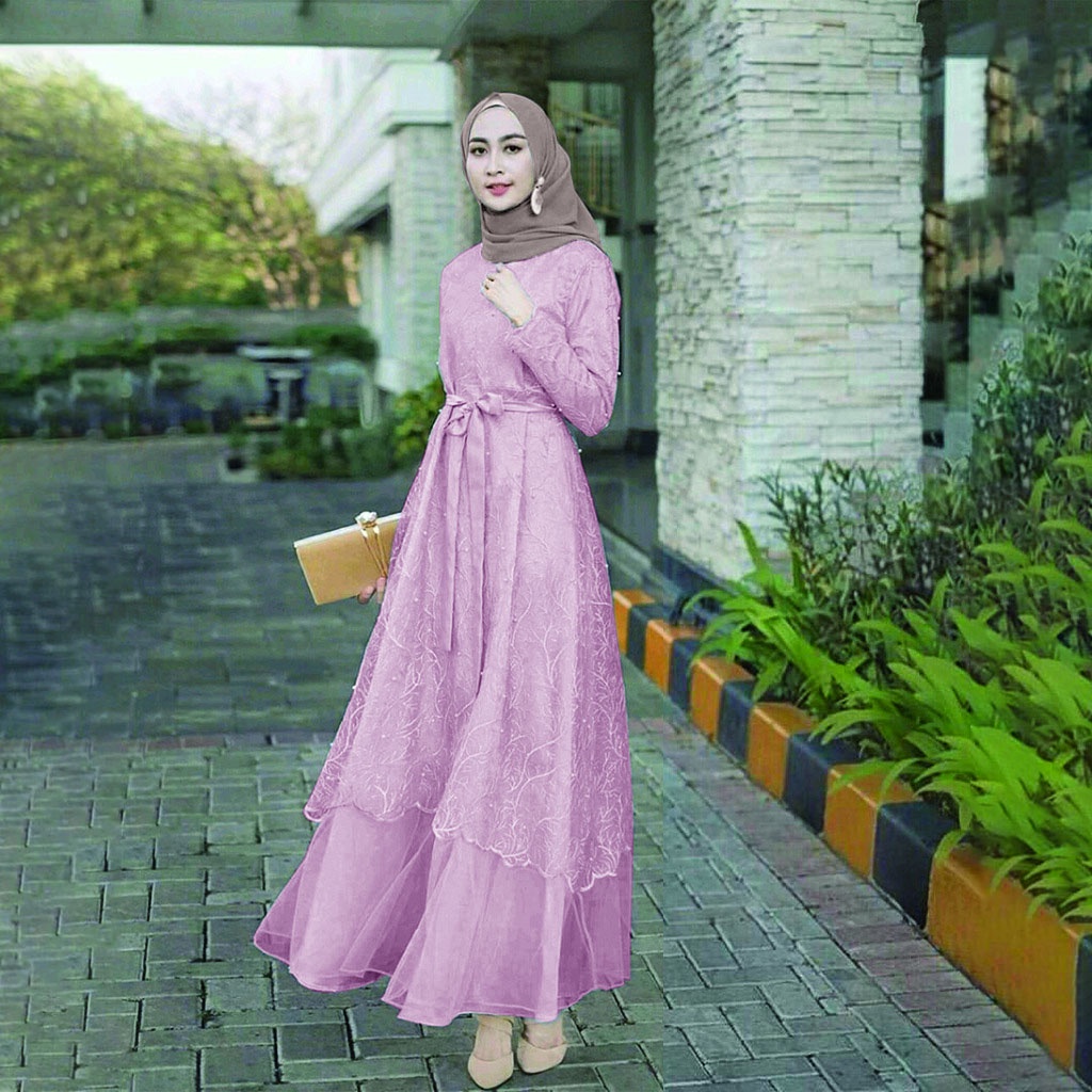 7 WARNA ADA JUMBO & BUSUI Dress Exclusive Brukat Tille Kayla Maxi Dress Aurel Premium Gamis Syari Lebaran Terbaru-LAVENDER