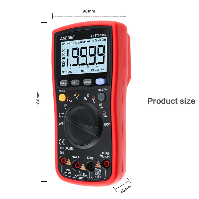 Mary AN870 Multimeter Digital 19999 Hitungan True-RMS Untuk Mengukur Tegangan / Arus Listrik