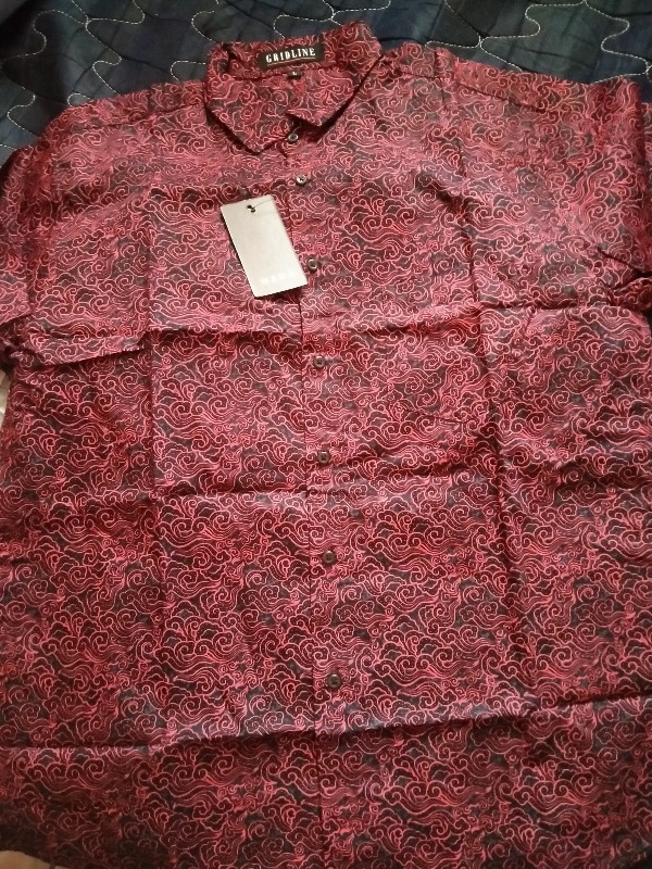 [gridline - R101 White Grey] Kemeja Batik Pria Katun Lengan Pendek Regular Modern