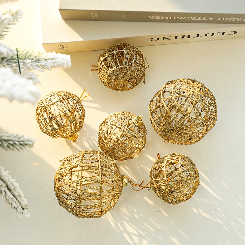 [Christmas Products] 6 Pcs Gold Round Shaped Hollow Ball Christmas Tree Pendant