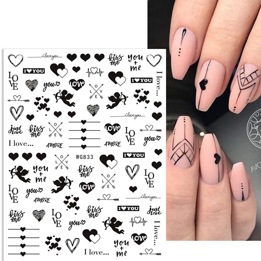 AUGUSTINA Agustina Valentine Day Stiker Kuku Gadis Hati Gelas Anggur Huruf Inggris Nail Decals