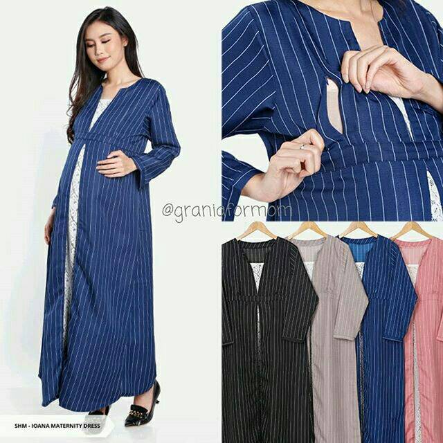 Baju Hamil Panjang Loana Stripes Maternity Gamis Hamil.