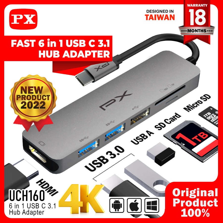 type c 3 1 to hdmi hub converter usb micro sd card 6 in 1 px uch160