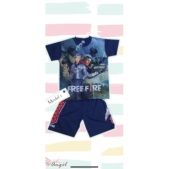 Setelan Baju Anak laki laki FF 2-13tahun karakter free fire bahan katun 100% baju anak sablonan-Model 1