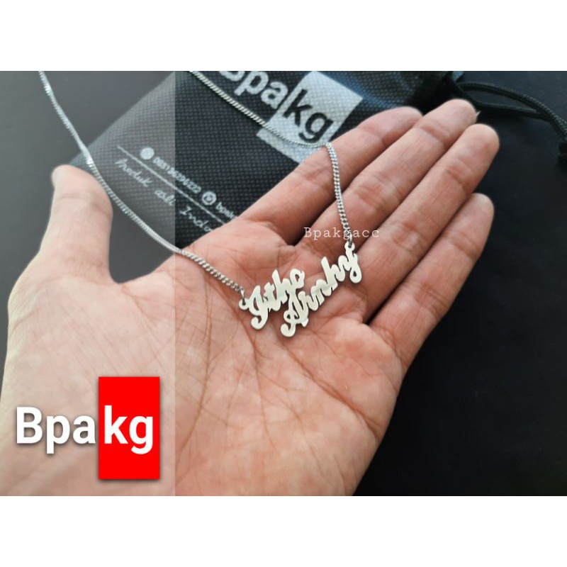 Kalung ukir nama susun pasangan couple # Kalung monel besi putih asli anti karat silver murah wanita