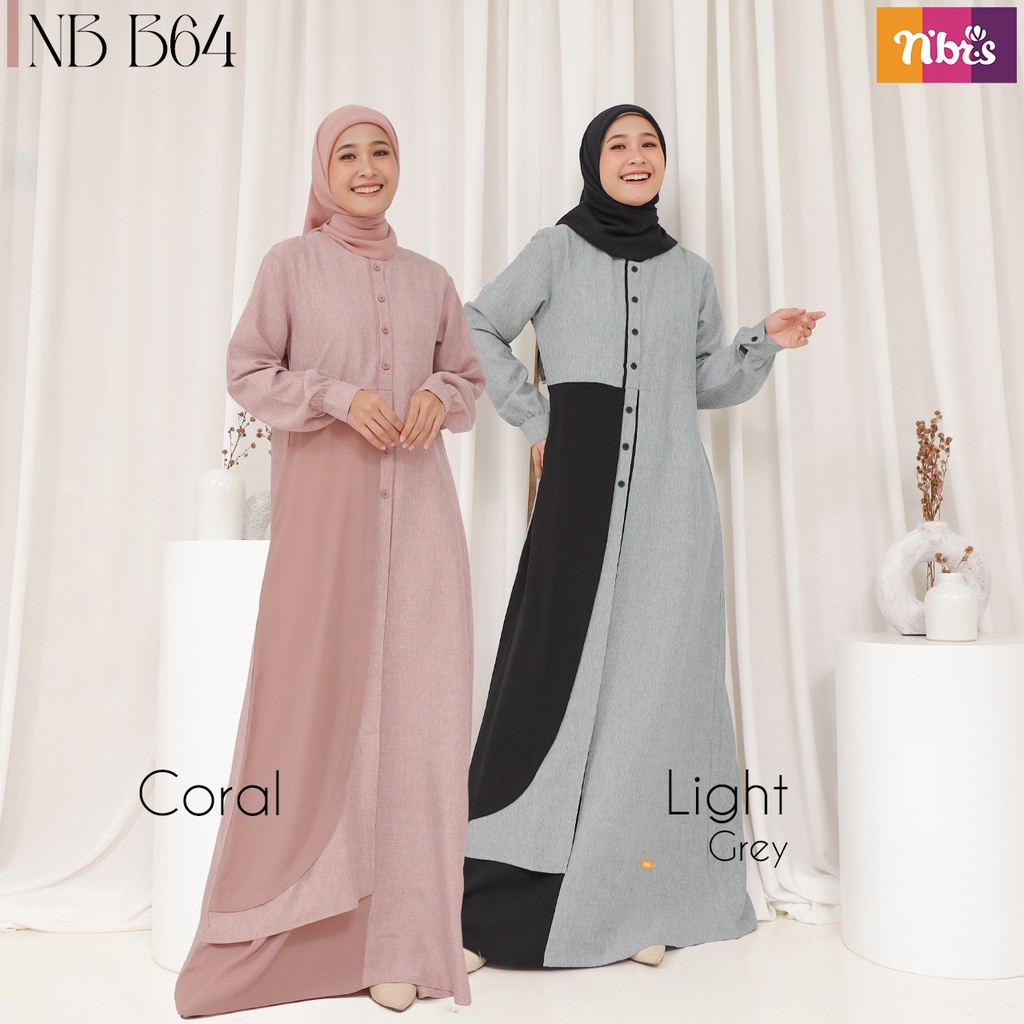 Nibras Gamis NB B64 Dress Muslim Polos Simple Bahan Persiva Mix Crepe by NBRS