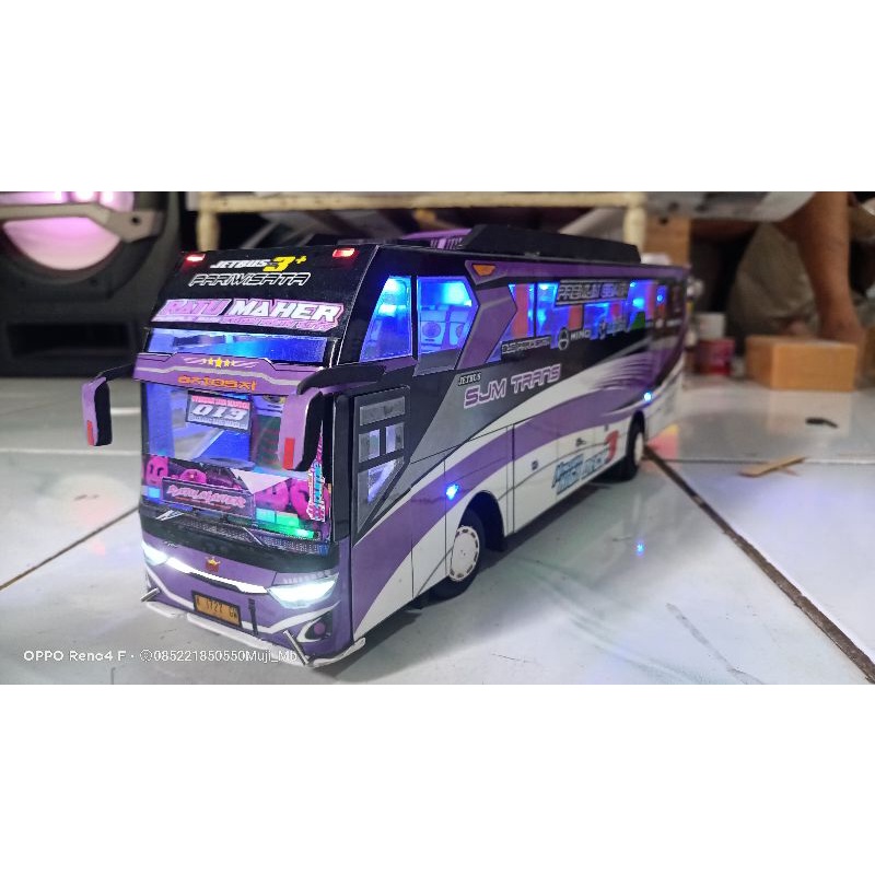 Miniatur Bis SJM Trans RATU MAHER bisa oleng & belok full lampu dan strobo panjang 38,5 cm