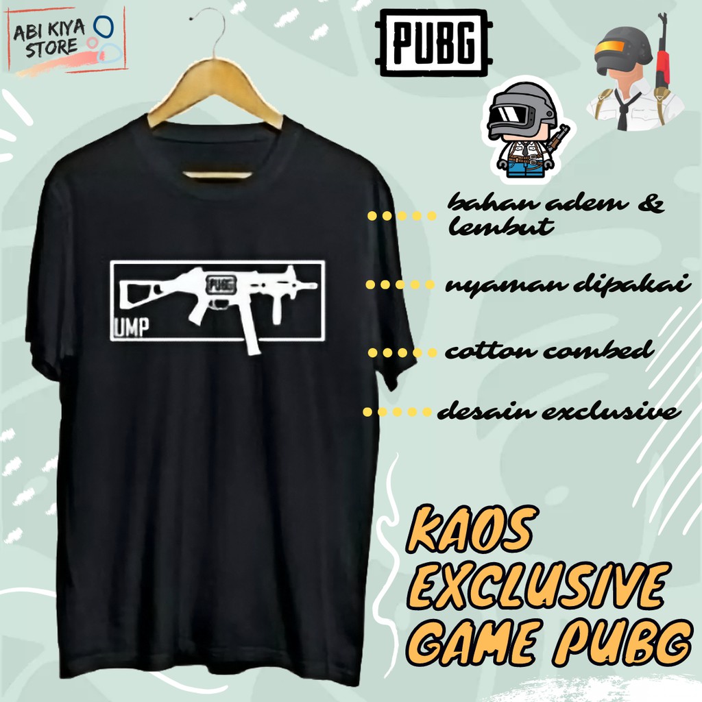 Baju Kaos Tshirt Distro Pria Wanita Cowok Cewek Murah Unik Keren Game Esports PUBG Senjata UMP