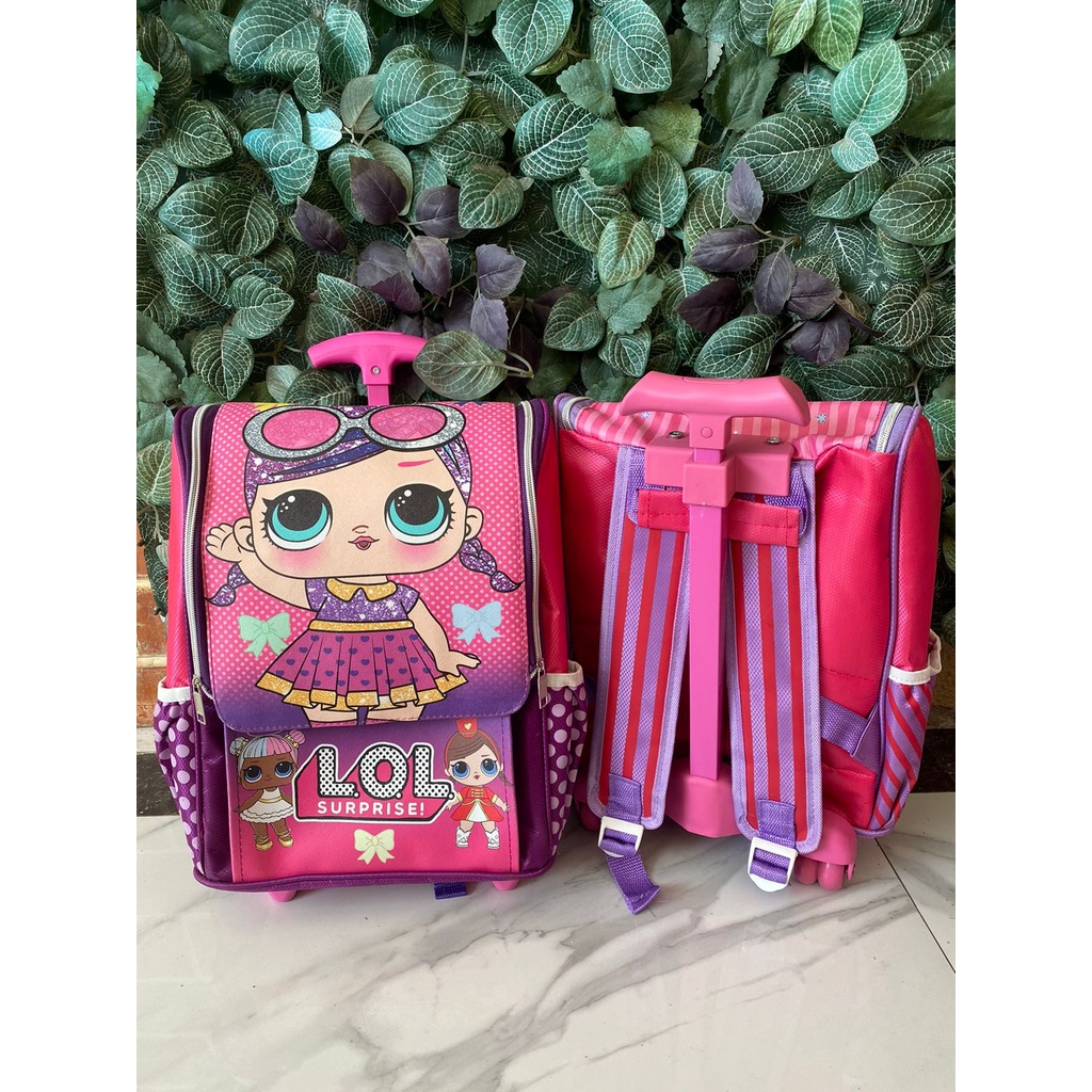 COD ~ TAS TROLI + RANSEL IMPOR Tas Troley Sekolah TK 3D PINK mouse Muka Kuping 3D Timbul TERMURAH PROMO mini mouse minnie mouse