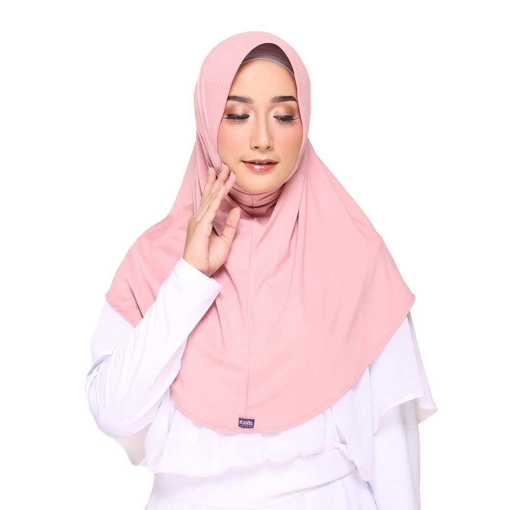 Hijab Elzatta ori jilbab bergo instan bahan jersey zaria casual polos tanpa serut hijab bergo sport hijab kerudung instan bergo elzatta-Peach-131