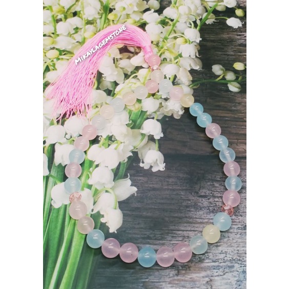 TASBIH BATU MORGANITE 33 BUTIR 8 MM 100% NATURAL