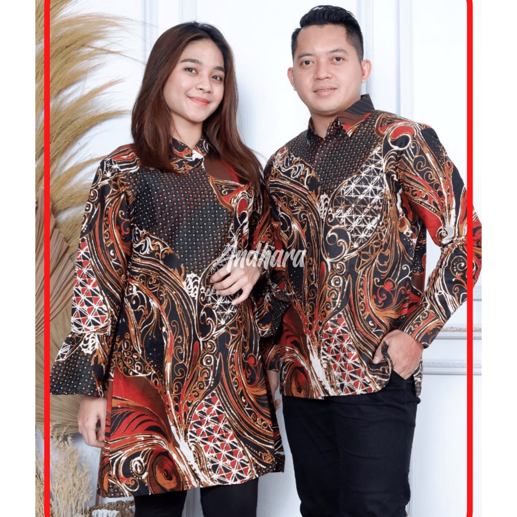 TUNIK BATIK WANITA MODERN PREMIUM JUMBO LENGAN PANJANG CT ABS MERAH