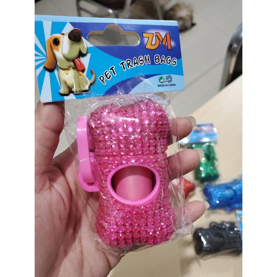 Poop Bag Dispenser Luxury Diamond / tempat kantong poop anjing kucing diamond bentuk tulang