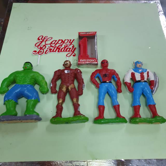 

1 set mainan super hero(isi 4)avengers( tinggi 11cm)+HBD+lilin angka RP.31000