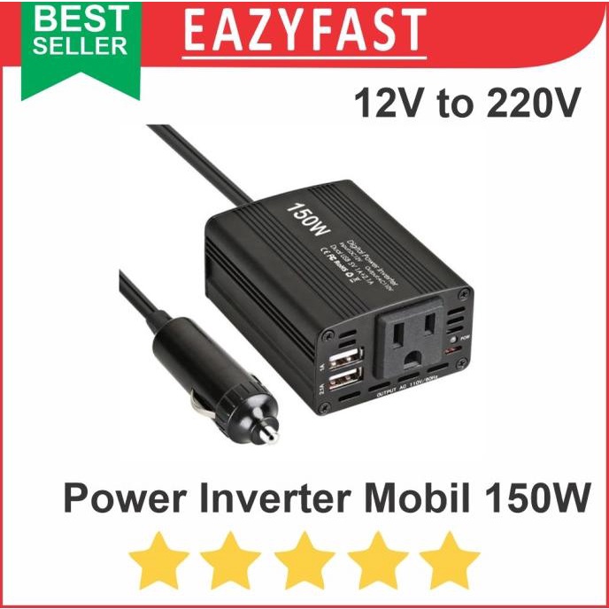 Power Inverter Mobil Car Plug 12v DC to AC 220v 150w + 2 Port USB efst90 Ayo Beli