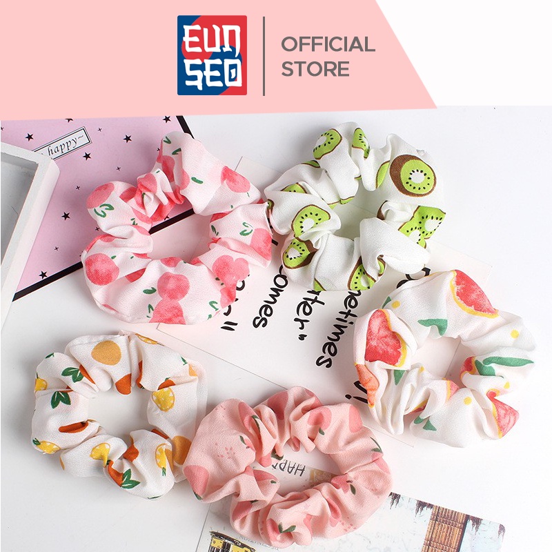 Scrunchie Ikat Rambut Wanita Fashion Korea Motif Fruit Buah Kunciran Rambut Import EUNSEO