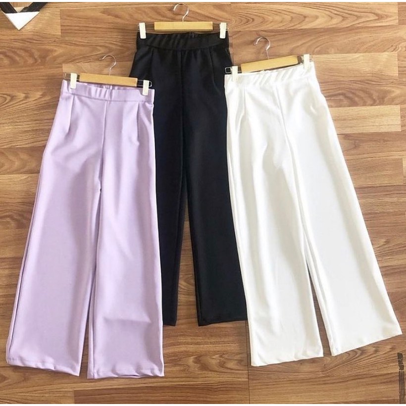 Basic Cullotes - Celana Kulot Scuba Standar Warna Lilac Putih Hitam