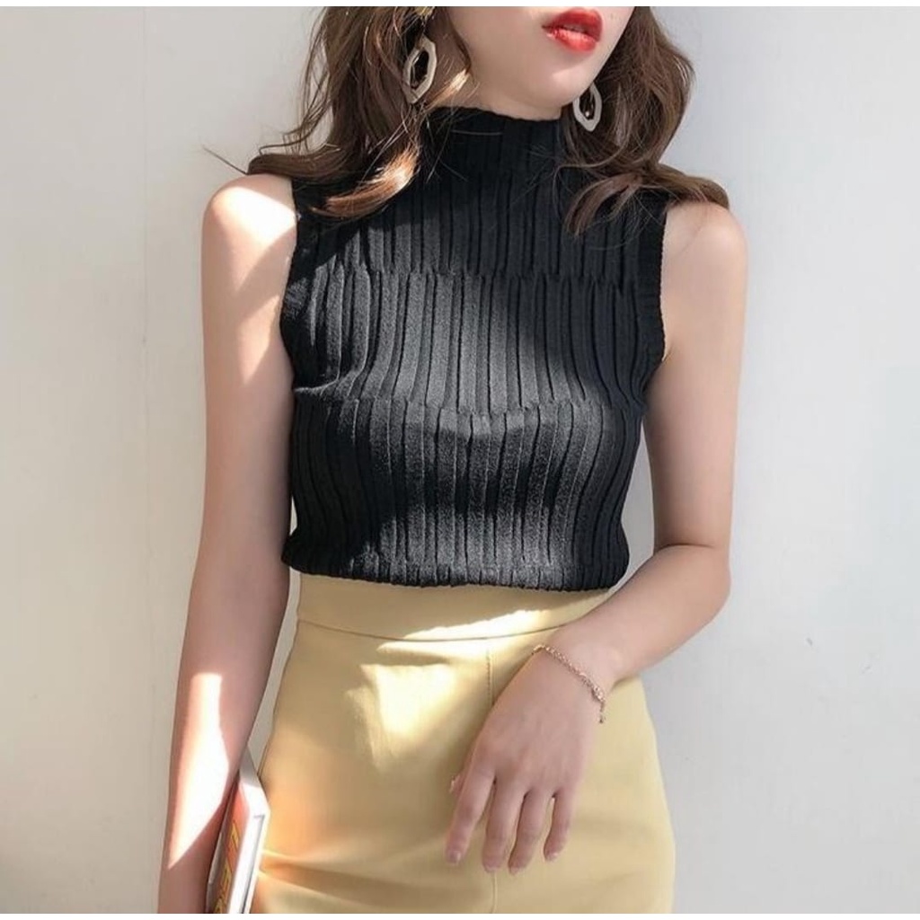 Nicebra Pakaian Wanita Turtleneck tanpa lengan T-shirt Import 4042