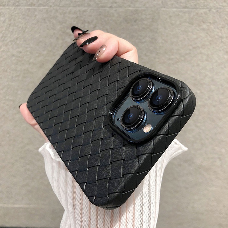 Case Bahan Kulit Woven Ultra Tipis Untuk iPhone 13 12 11 Pro X XS MAX XR