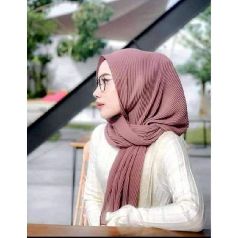hijab pashmina plisket premium panjang 75x170 tanpa garis tengah//pashmina plisket terlaris murah-Milo