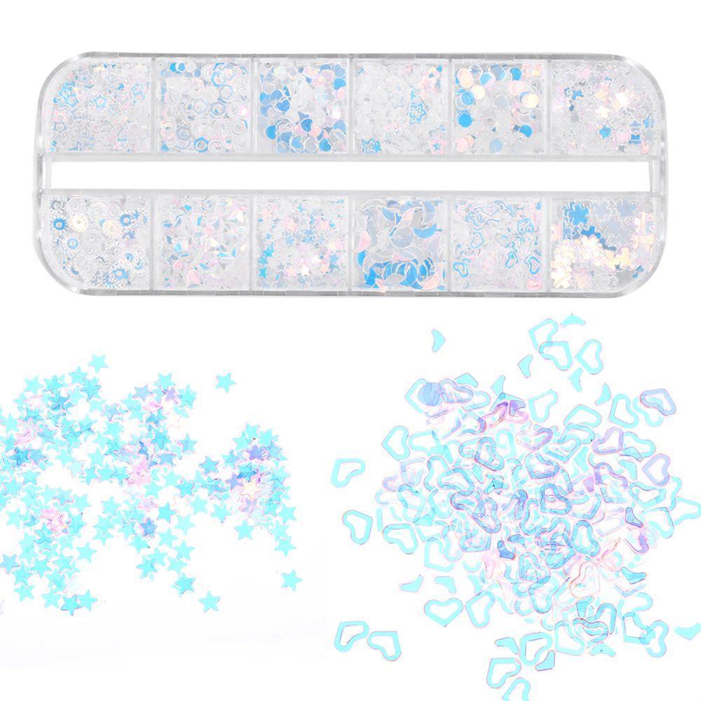 R-FLOWER 12grids /Set Nail Art Sequin Bulan Bintang Transparan 3D Butterfly Flake Hologram