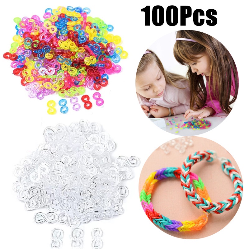 100pcs Klip Karet Gelang / Kalung Bentuk S Warna-Warni