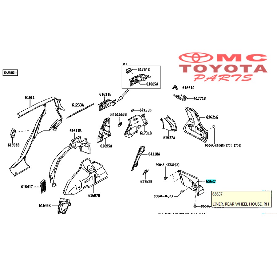 Liner Fender / Spakbor Belakang Kanan Agya Ayla 65637-BZ190