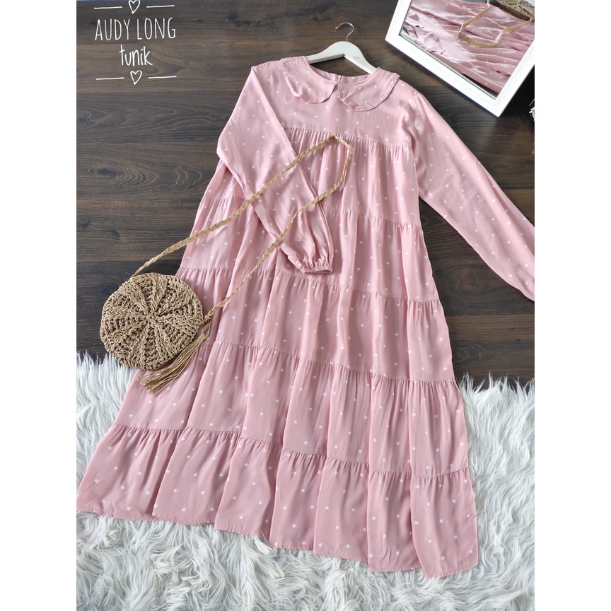 LONG TUNIK RAYON PREMIUM MOTIF POLKADOT TERBARU