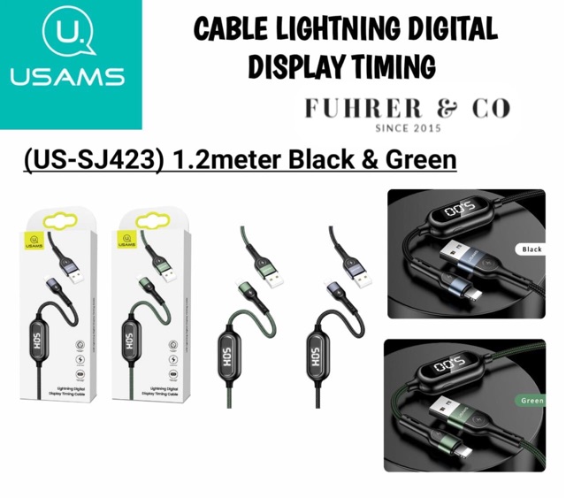 Cable Charger iP Lightning Usams Display Timing Charge