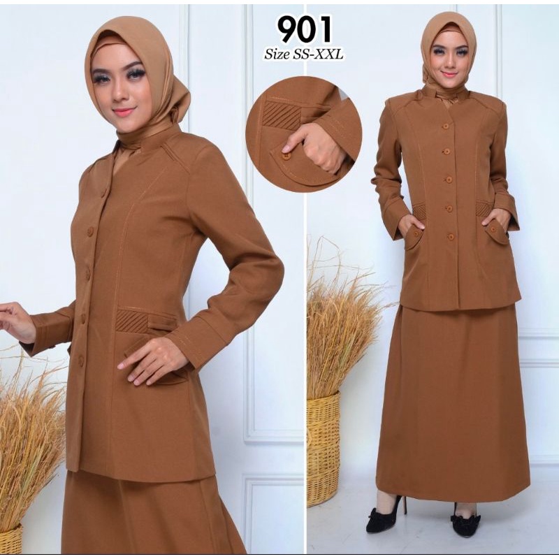 SERAGAM PEMDA PNS ASN WARNA KHAKY COKLAT FREE HIJAB  ROK A BAHAN POLYESTER 901