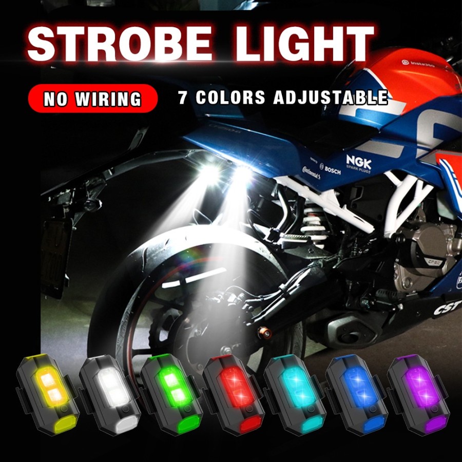 Lampu Strobo LED 7 Warna Universal Tahan Air Anti Tabrakan Untuk Motor sepeda Pesawat