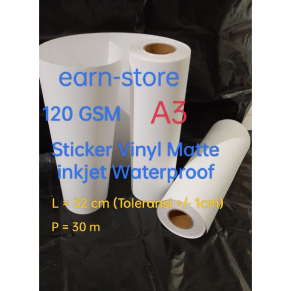 

Sticker Vinyl Matte inkjet Waterproof 120Gr A3=32x30m,1 Roll