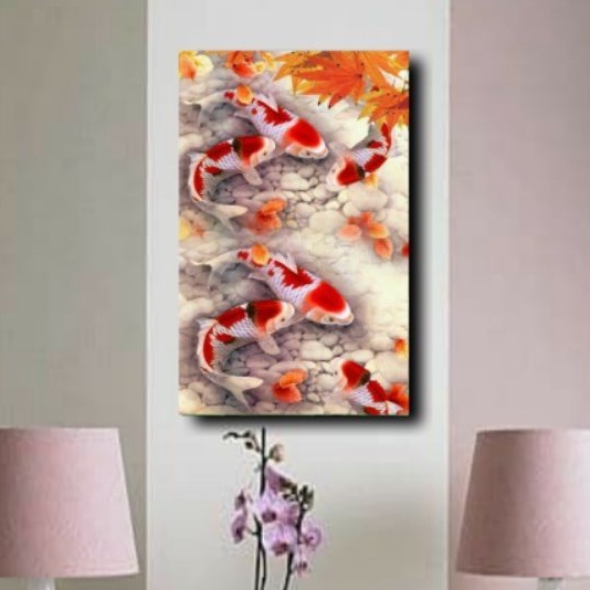 hiasan dinding dekorasi lukisan cetak ikan koi poster kayu koi fish