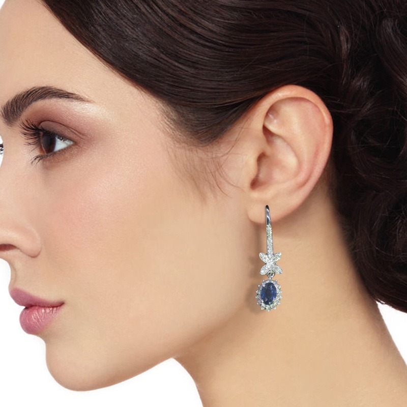 Anting Tusuk Gantung Wanita Hias CZ Biru Gaya Simple / Elegan / Trendy Untuk Pernikahan / Pertunangan / Pesta / Hadiah