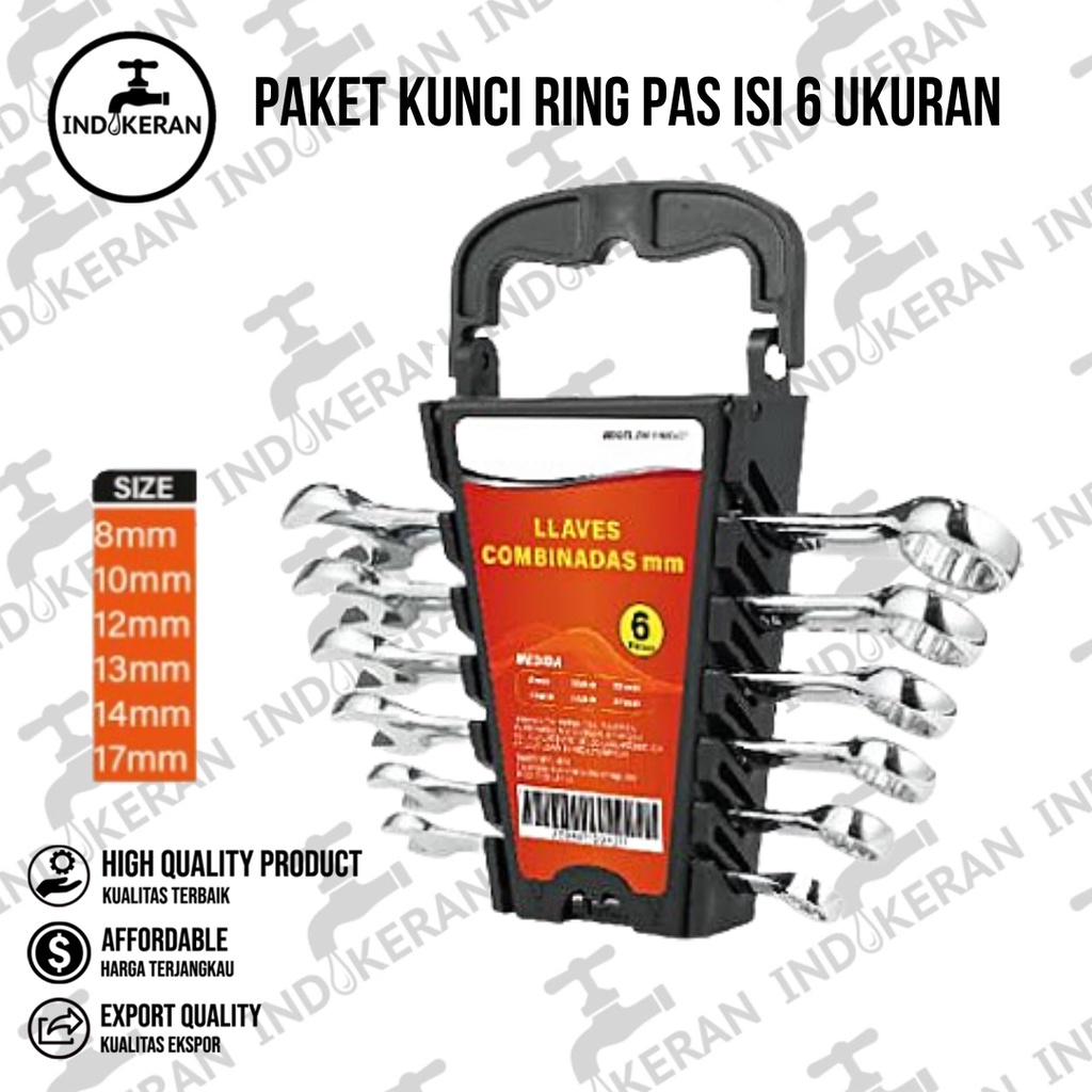 INDOKERAN - Paket Kunci Ring Pas Isi 6 Pcs