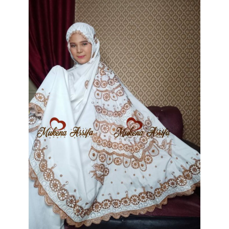 Mukena bordir padang putih bola elektrik